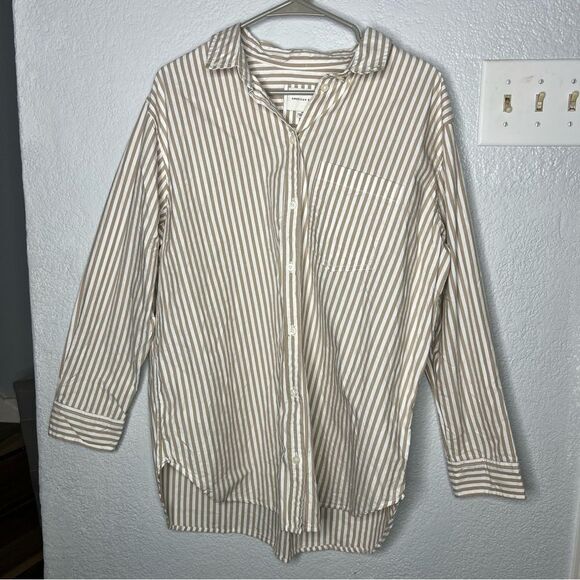 American Eagle Oversized Perfect Button-Up White/Gray Women’s Blouse Shirt Sz S - Picture 3 of 9